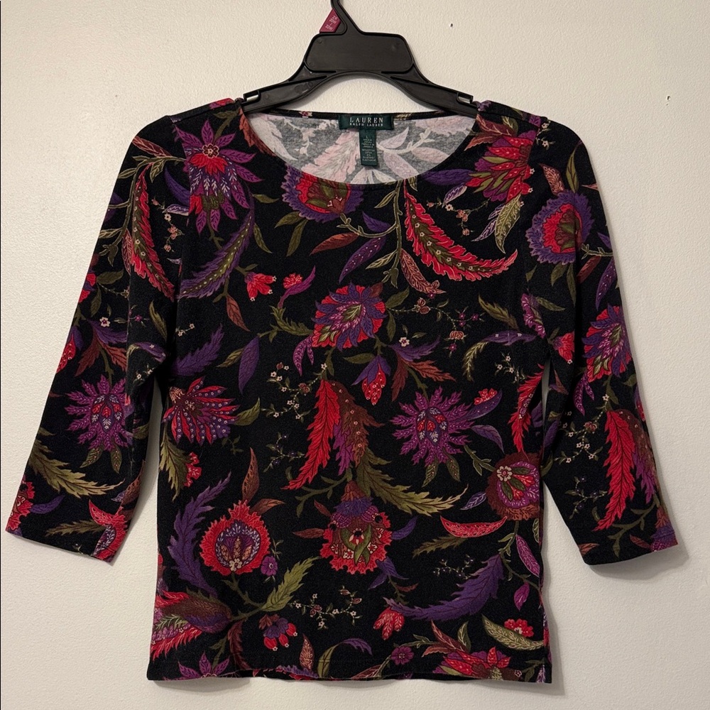 Lauren Ralph Lauren Women's Floral Long Sleeve Top - Black and Purple